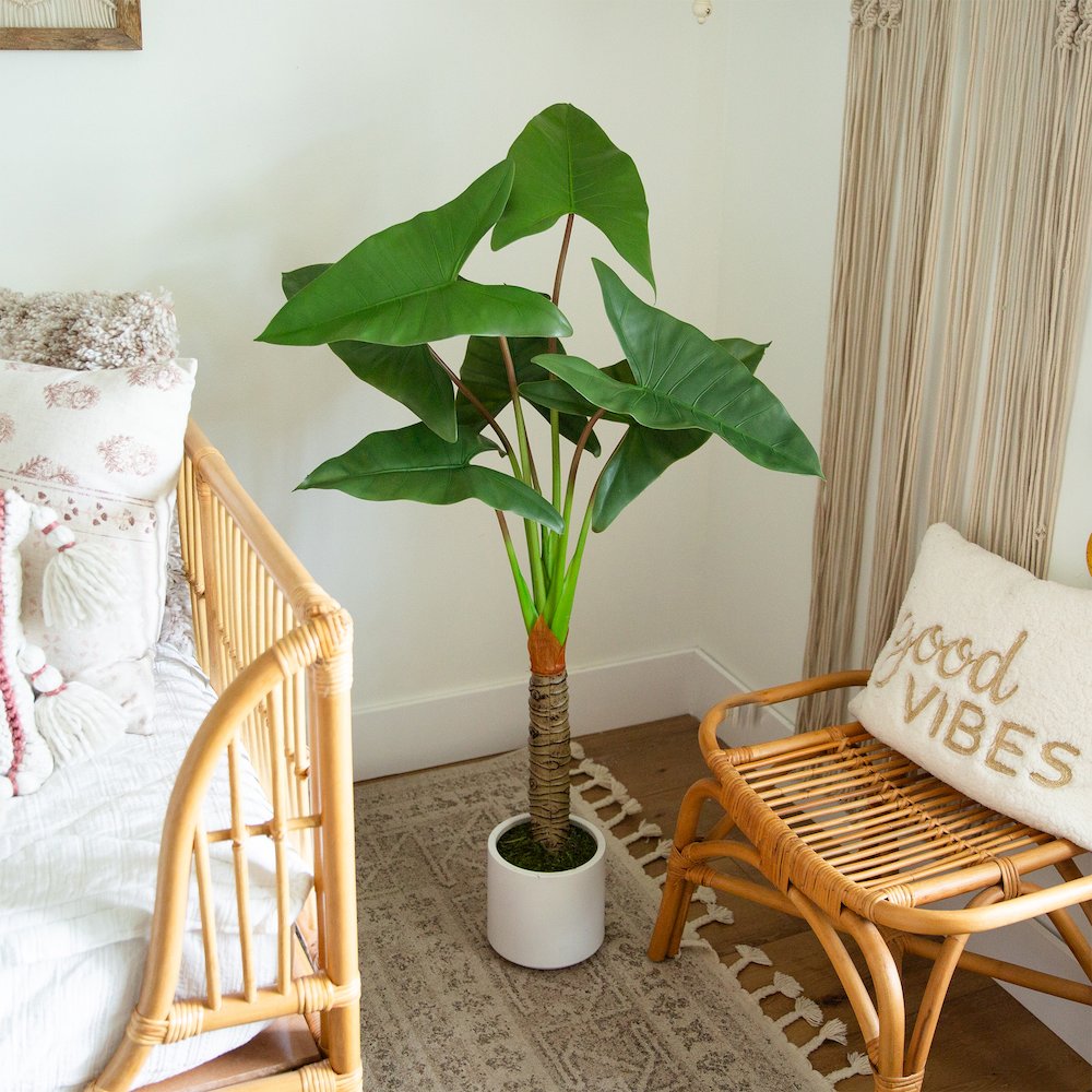 4.5ft. Artificial Arrowhead Philodendron in White Decorative Planter. Picture 6