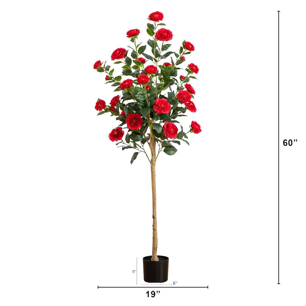 5ft. Artificial Red Camellia Rose Tree. Picture 1