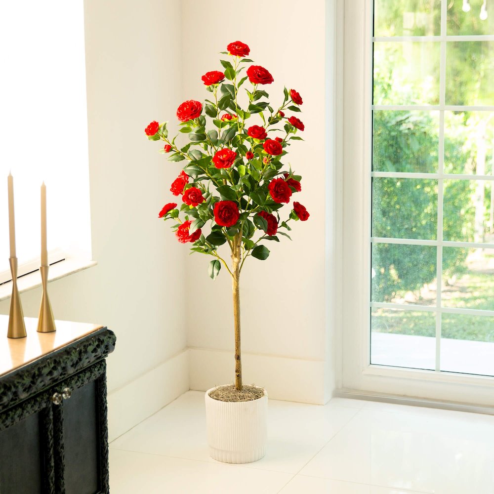 5ft. Artificial Red Camellia Rose Tree. Picture 5