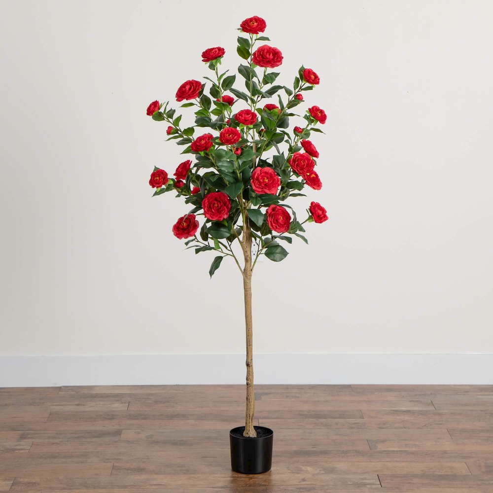 5ft. Artificial Red Camellia Rose Tree. Picture 4