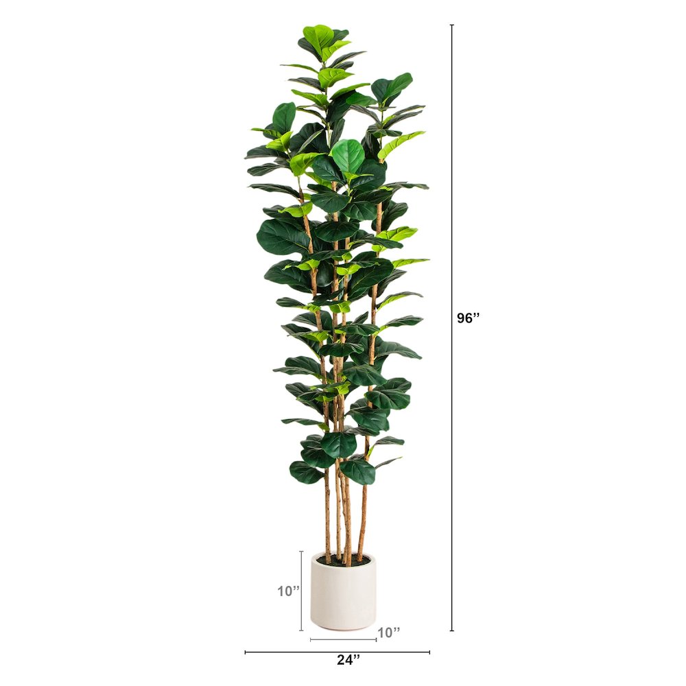 8ft. Artificial Fiddle Leaf Tree in Decorative White Planter. Picture 9