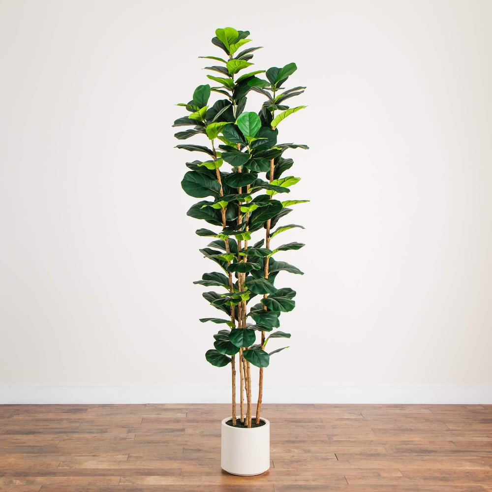 8ft. Artificial Fiddle Leaf Tree in Decorative White Planter. Picture 2