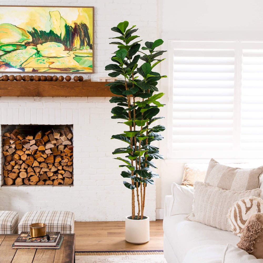 8ft. Artificial Fiddle Leaf Tree in Decorative White Planter. Picture 3