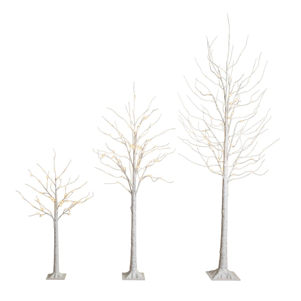 4ft. 6ft. 8ft. Pre-Lit Artificial White Birch Trees with LED Lights - Set of 3. Picture 13