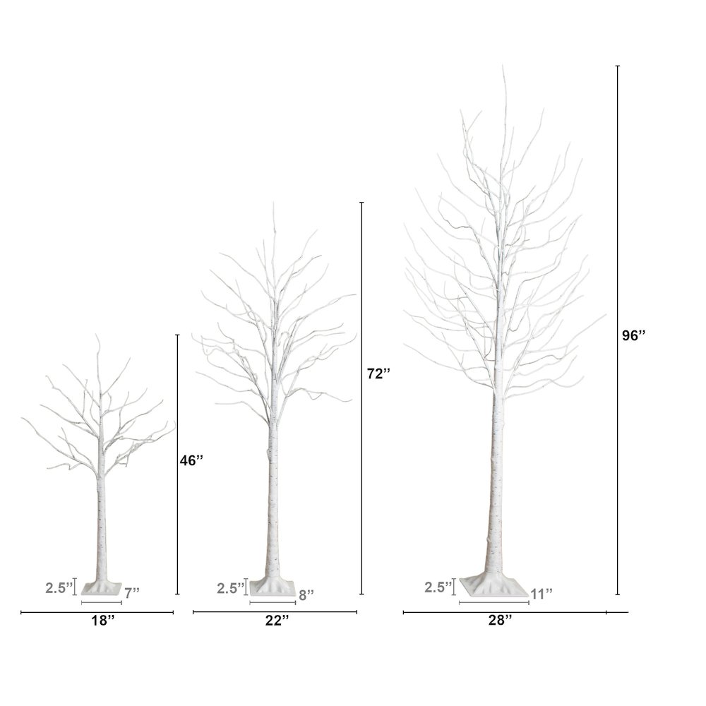 4ft. 6ft. 8ft. Pre-Lit Artificial White Birch Trees with LED Lights - Set of 3. Picture 3