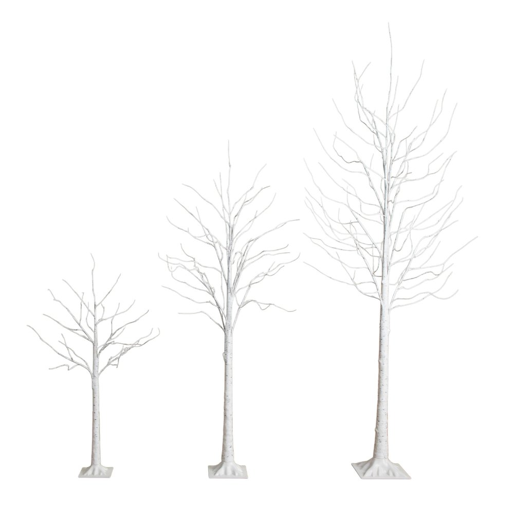 4ft. 6ft. 8ft. Pre-Lit Artificial White Birch Trees with LED Lights - Set of 3. Picture 1