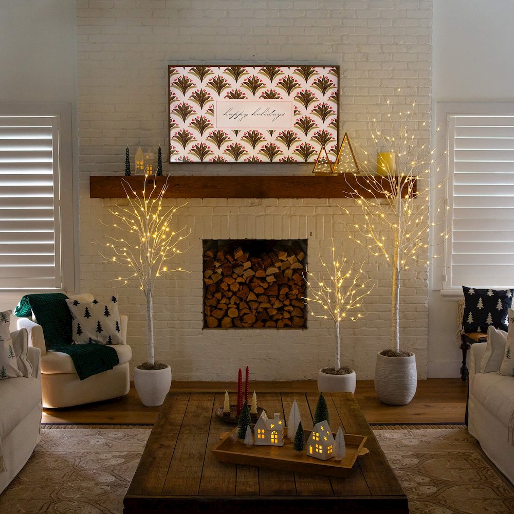 4ft. 6ft. 8ft. Pre-Lit Artificial White Birch Trees with LED Lights - Set of 3. Picture 12