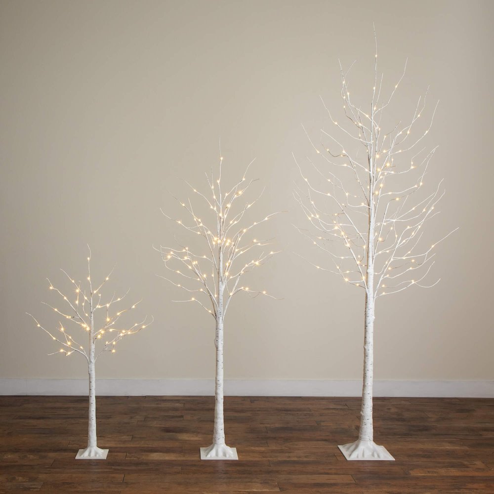 4ft. 6ft. 8ft. Pre-Lit Artificial White Birch Trees with LED Lights - Set of 3. Picture 2