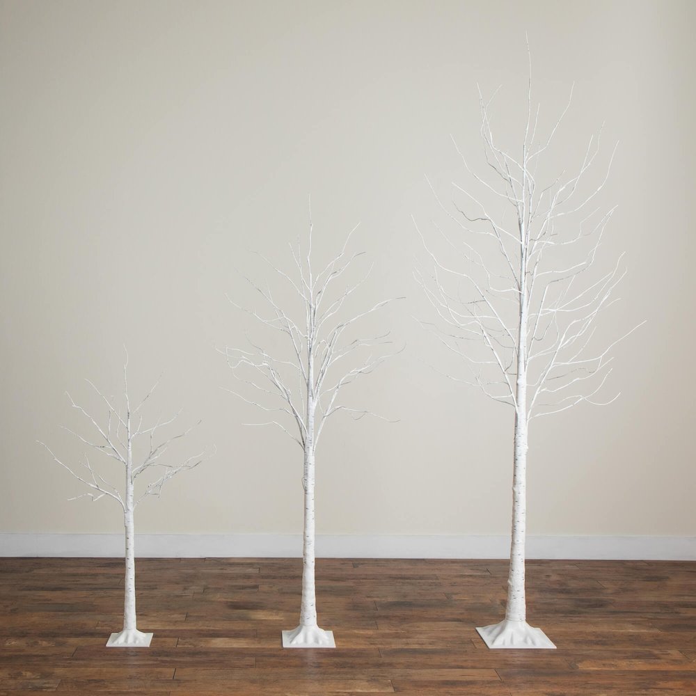 4ft. 6ft. 8ft. Pre-Lit Artificial White Birch Trees with LED Lights - Set of 3. Picture 8