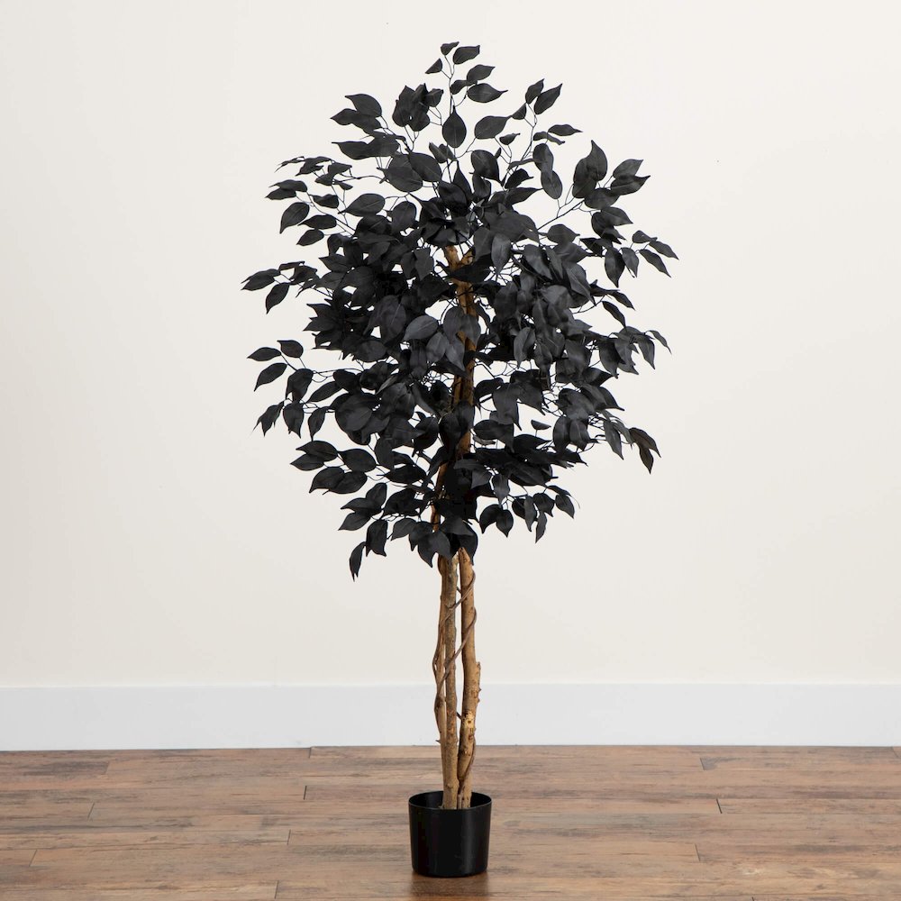4ft. Artificial Halloween Black Ficus Tree with Natural Trunk. Picture 2
