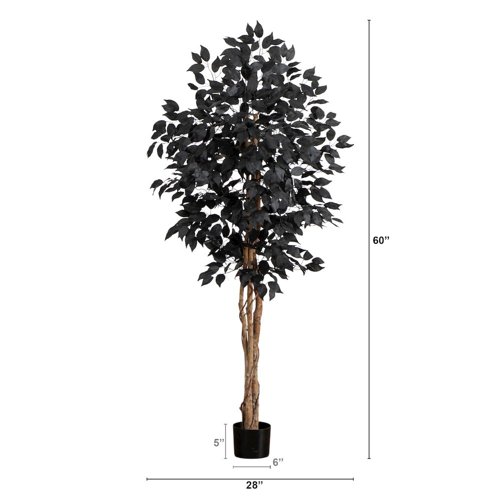 5ft. Artificial Halloween Black Ficus Tree with Natural Trunk. Picture 6