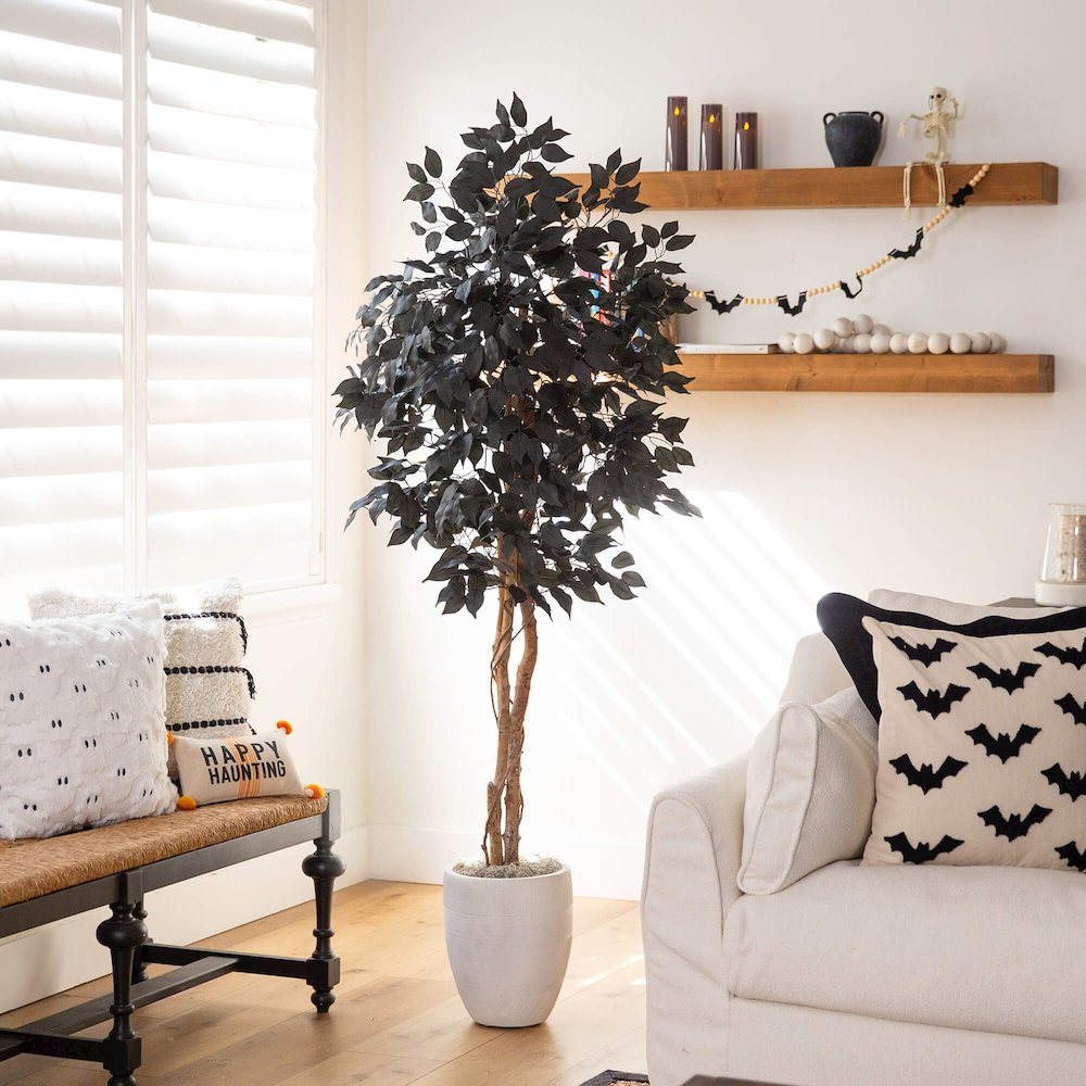 5ft. Artificial Halloween Black Ficus Tree with Natural Trunk. Picture 3