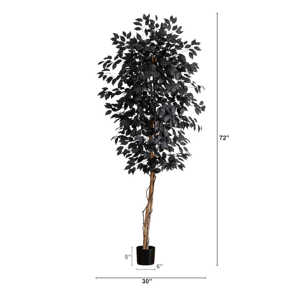 6ft. Artificial Halloween Black Ficus Tree with Natural Trunk. Picture 4