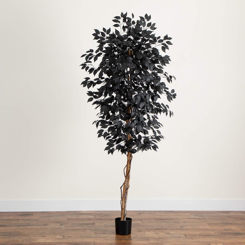 6ft. Artificial Halloween Black Ficus Tree with Natural Trunk. Picture 2