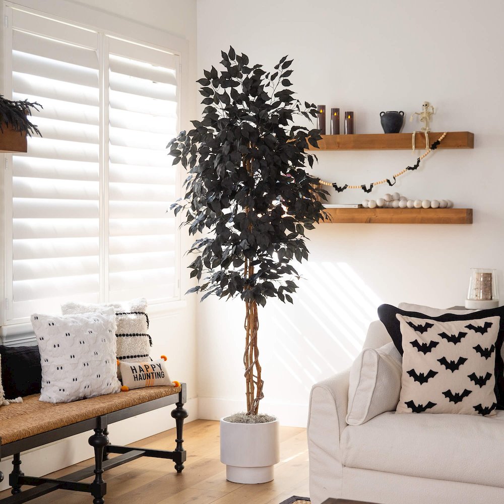 6ft. Artificial Halloween Black Ficus Tree with Natural Trunk. Picture 3