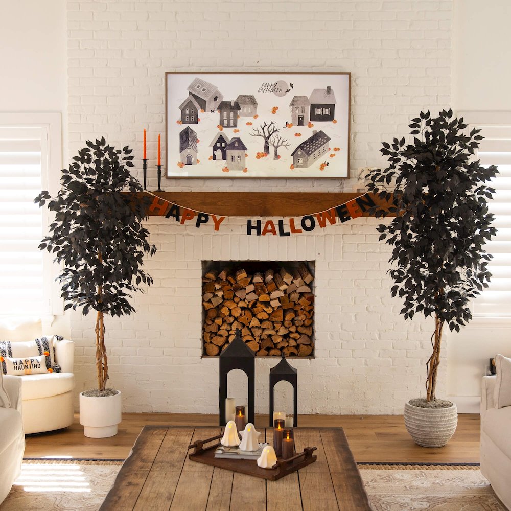 6ft. Artificial Halloween Black Ficus Tree with Natural Trunk. Picture 6