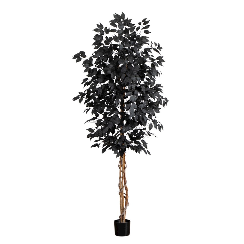 7ft. Artificial Halloween Black Ficus Tree with Natural Trunk. Picture 1