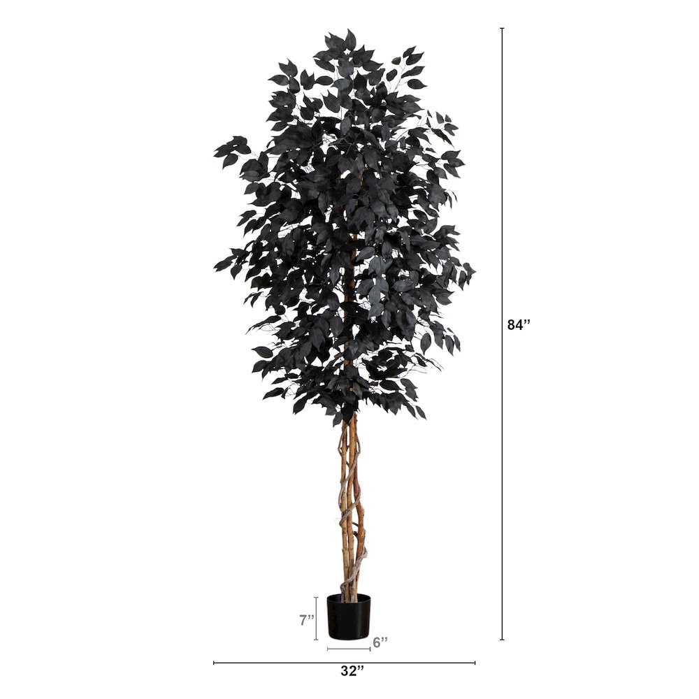 7ft. Artificial Halloween Black Ficus Tree with Natural Trunk. Picture 5