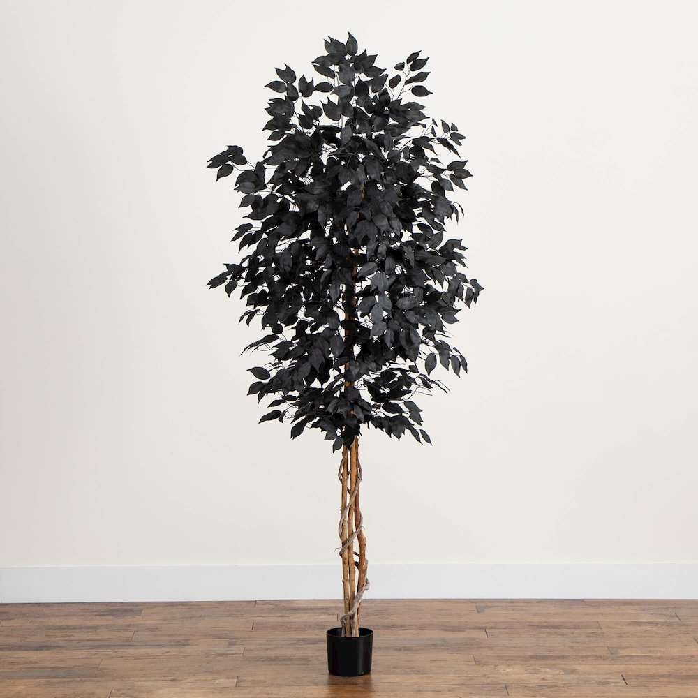 7ft. Artificial Halloween Black Ficus Tree with Natural Trunk. Picture 2
