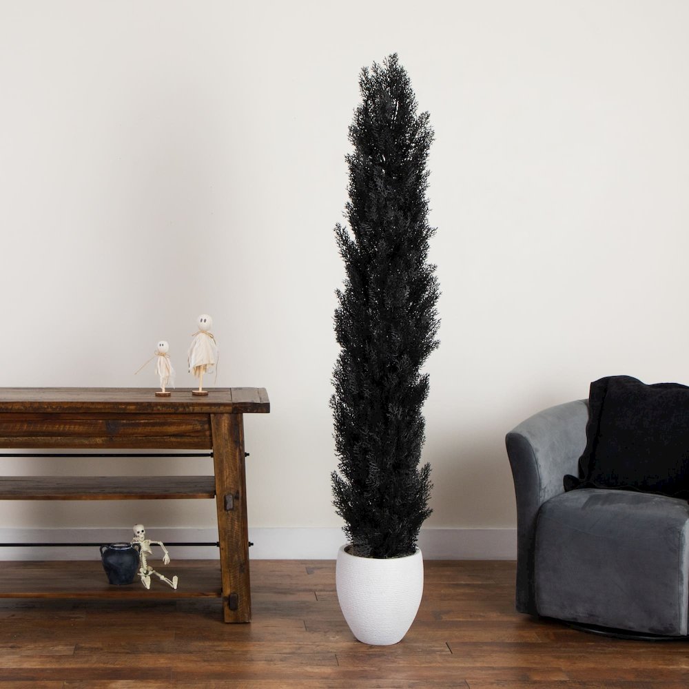 6ft. UV Resistant Artificial Halloween Black Cedar Tree (Indoor/Outdoor). Picture 2