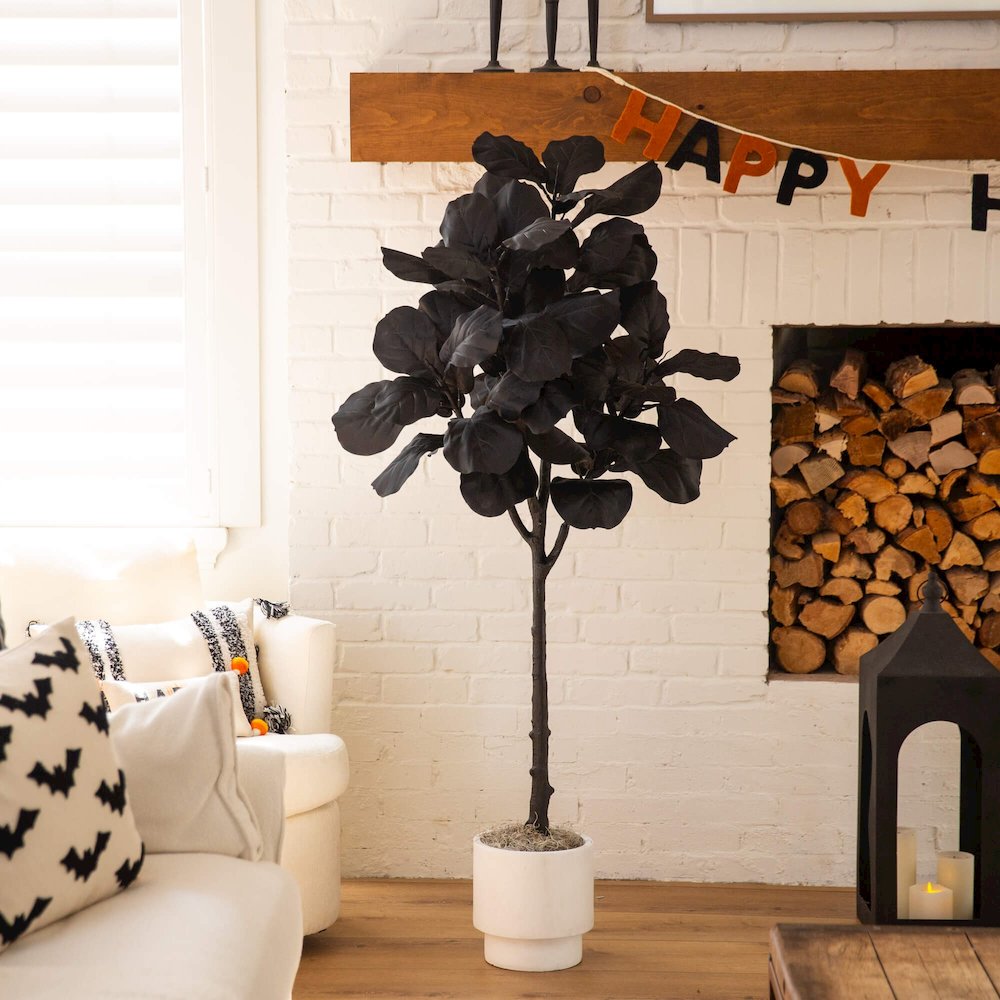 5ft. Artificial Halloween Black Fiddle Leaf Tree. Picture 3