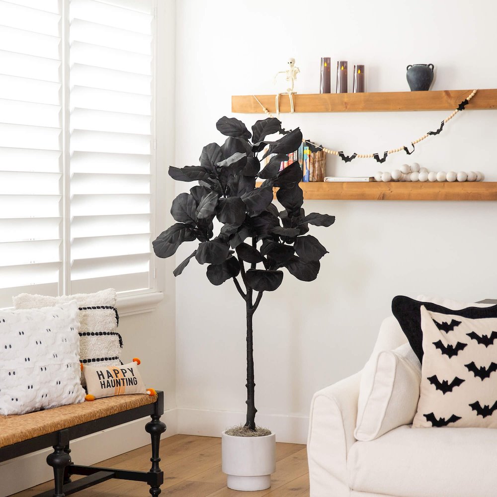 5ft. Artificial Halloween Black Fiddle Leaf Tree. Picture 4