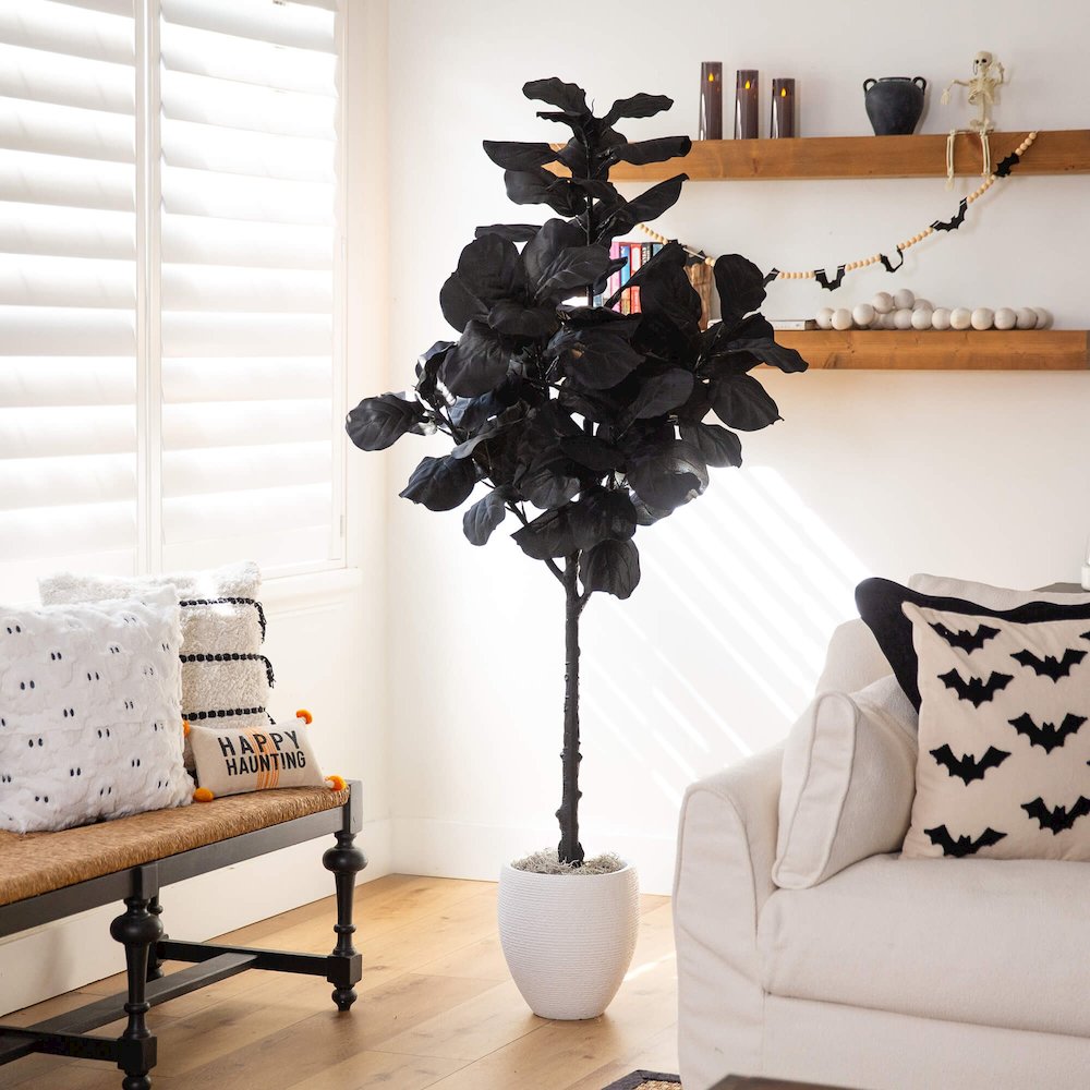 6ft. Artificial Halloween Black Fiddle Leaf Tree. Picture 3