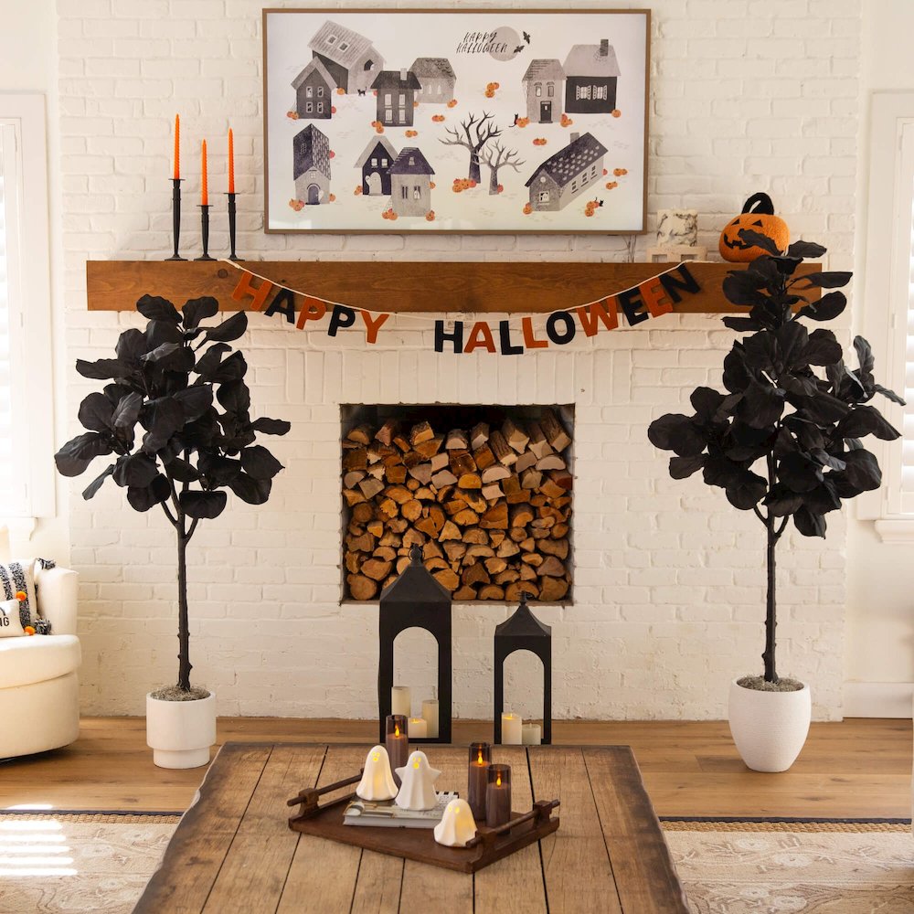 6ft. Artificial Halloween Black Fiddle Leaf Tree. Picture 4