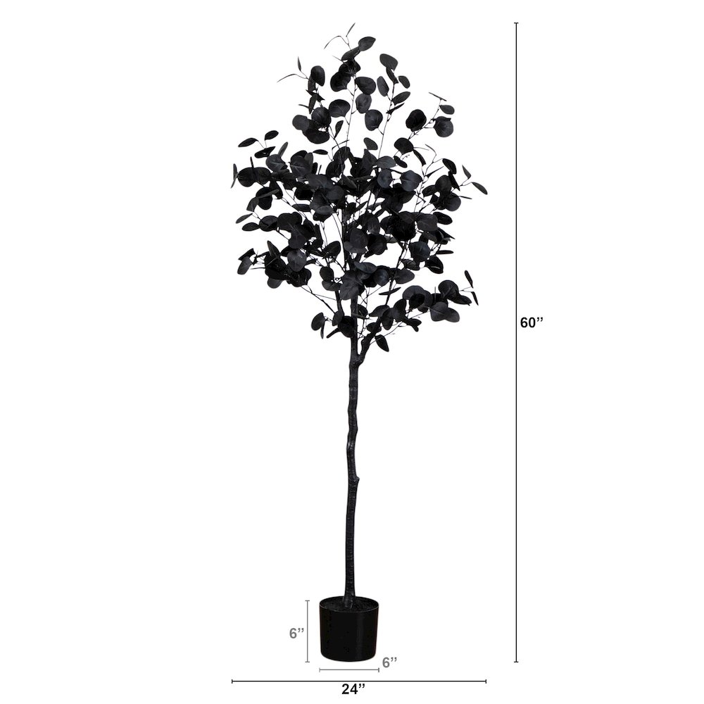 5ft. Artificial Halloween Black Eucalyptus Tree. Picture 3