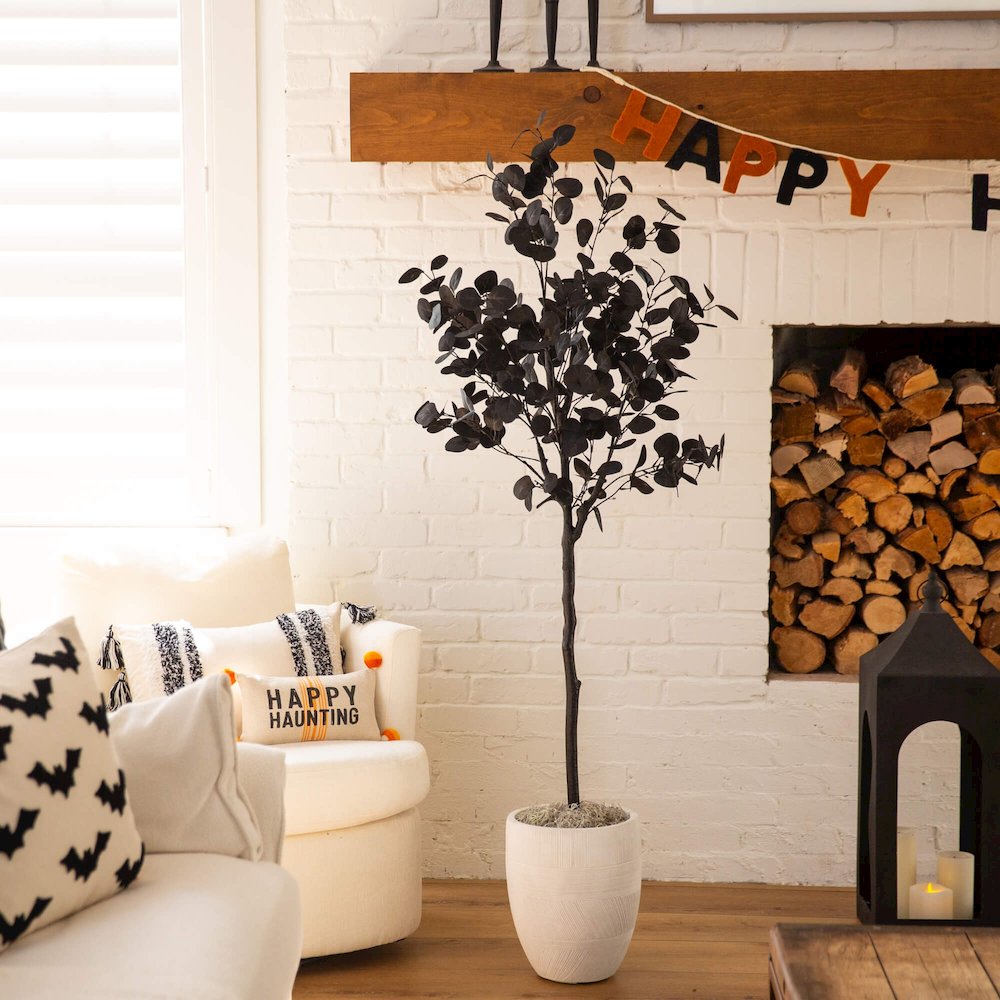 5ft. Artificial Halloween Black Eucalyptus Tree. Picture 4