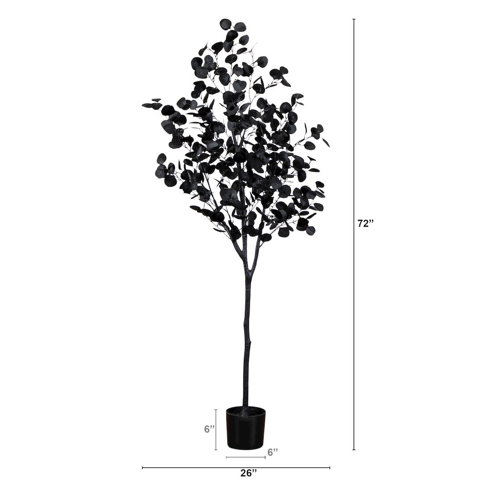 6ft. Artificial Halloween Black Eucalyptus Tree. Picture 6