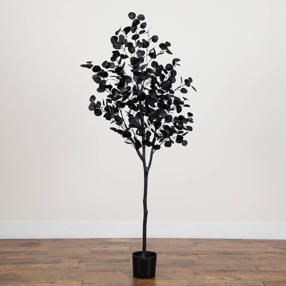 6ft. Artificial Halloween Black Eucalyptus Tree. Picture 3