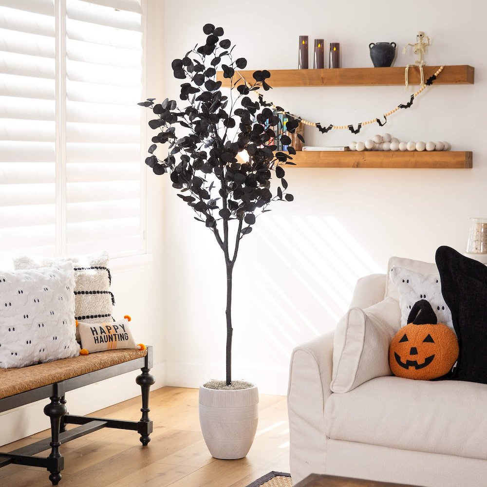 6ft. Artificial Halloween Black Eucalyptus Tree. Picture 2