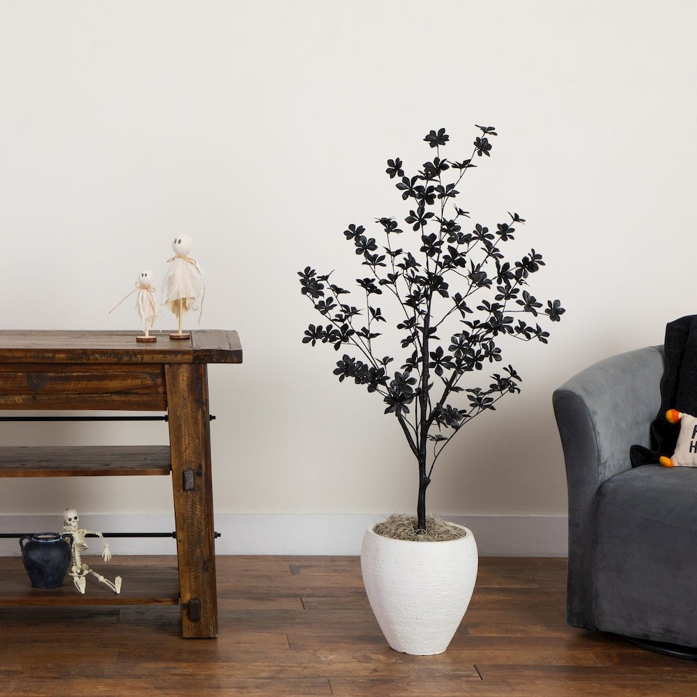 4ft. Artificial Halloween Black Enkianthus Tree. Picture 2