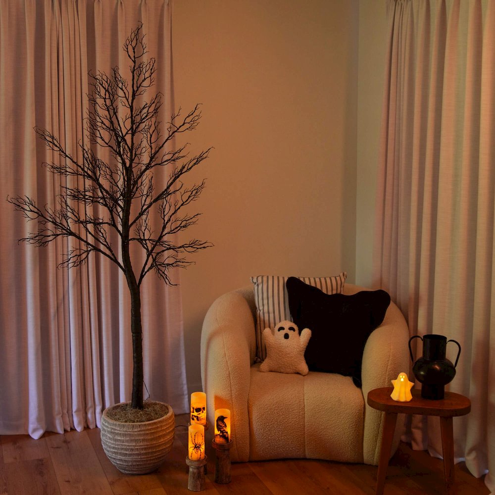7ft. Pre-Lit Halloween Minimalist Twig Artificial Fall Tree with 400 LED Lights. Picture 4