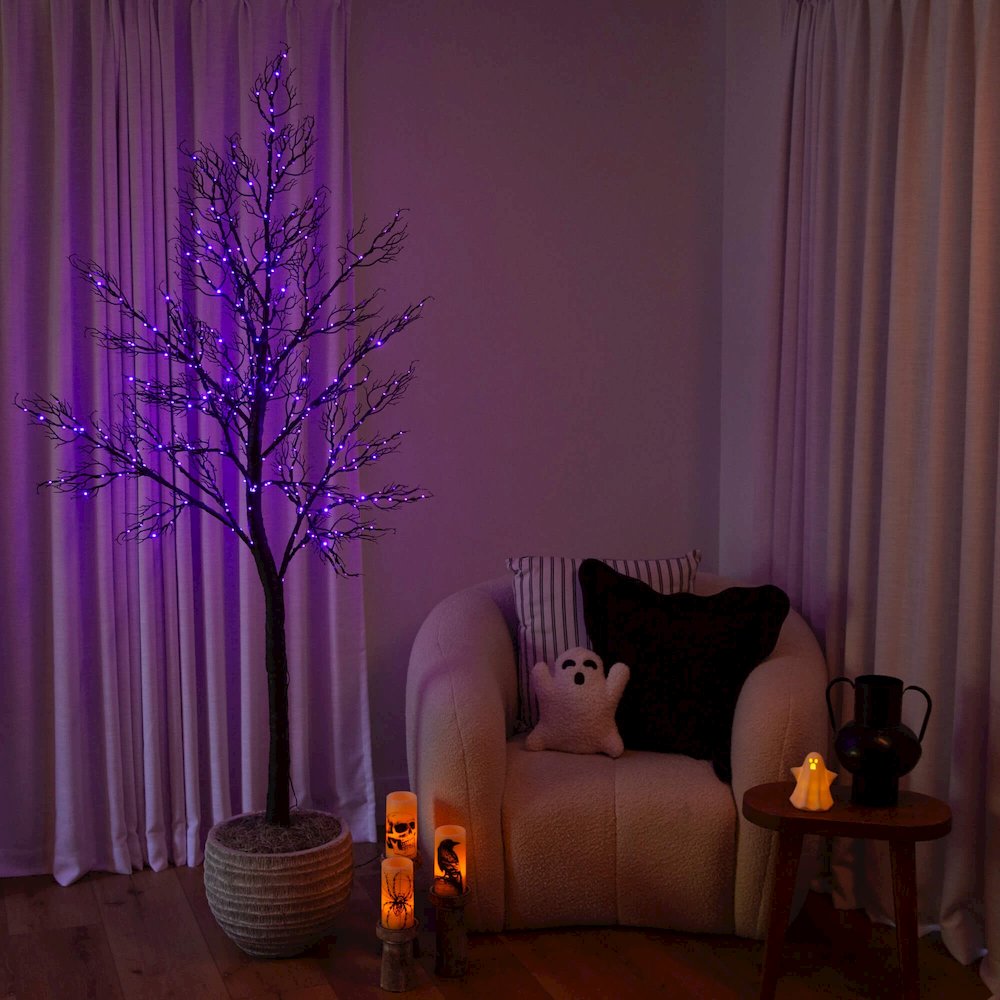 7ft. Pre-Lit Halloween Minimalist Twig Artificial Fall Tree with 400 LED Lights. Picture 10