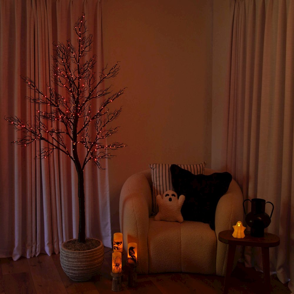 7ft. Pre-Lit Halloween Minimalist Twig Artificial Fall Tree with 400 LED Lights. Picture 5
