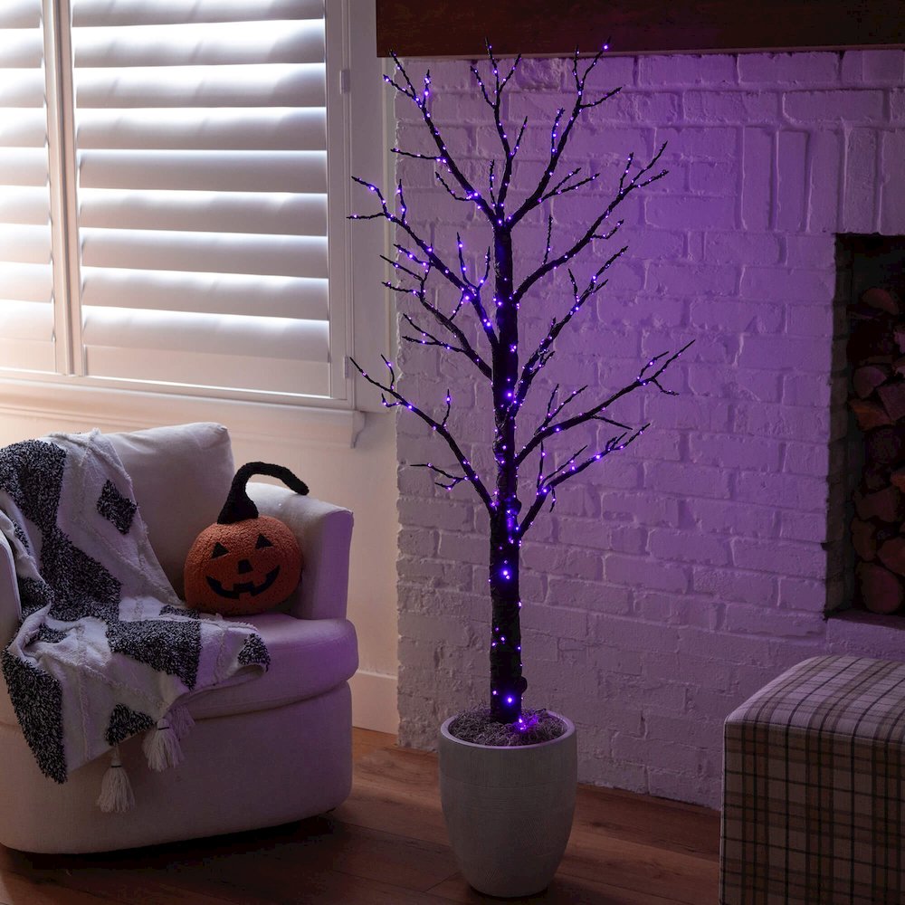 5ft. Pre-Lit Artificial Halloween Twig Tree with 360 Orange & Purple LED Lights. Picture 9
