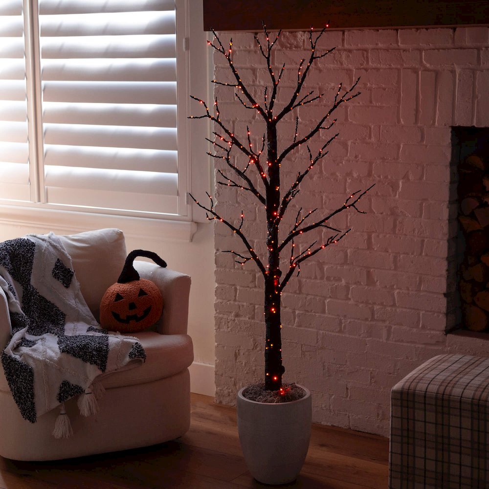 5ft. Pre-Lit Artificial Halloween Twig Tree with 360 Orange & Purple LED Lights. Picture 10