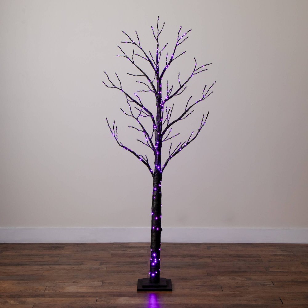 6ft. Pre-Lit Artificial Halloween Twig Tree with 480 Orange & Purple LED Lights. Picture 5