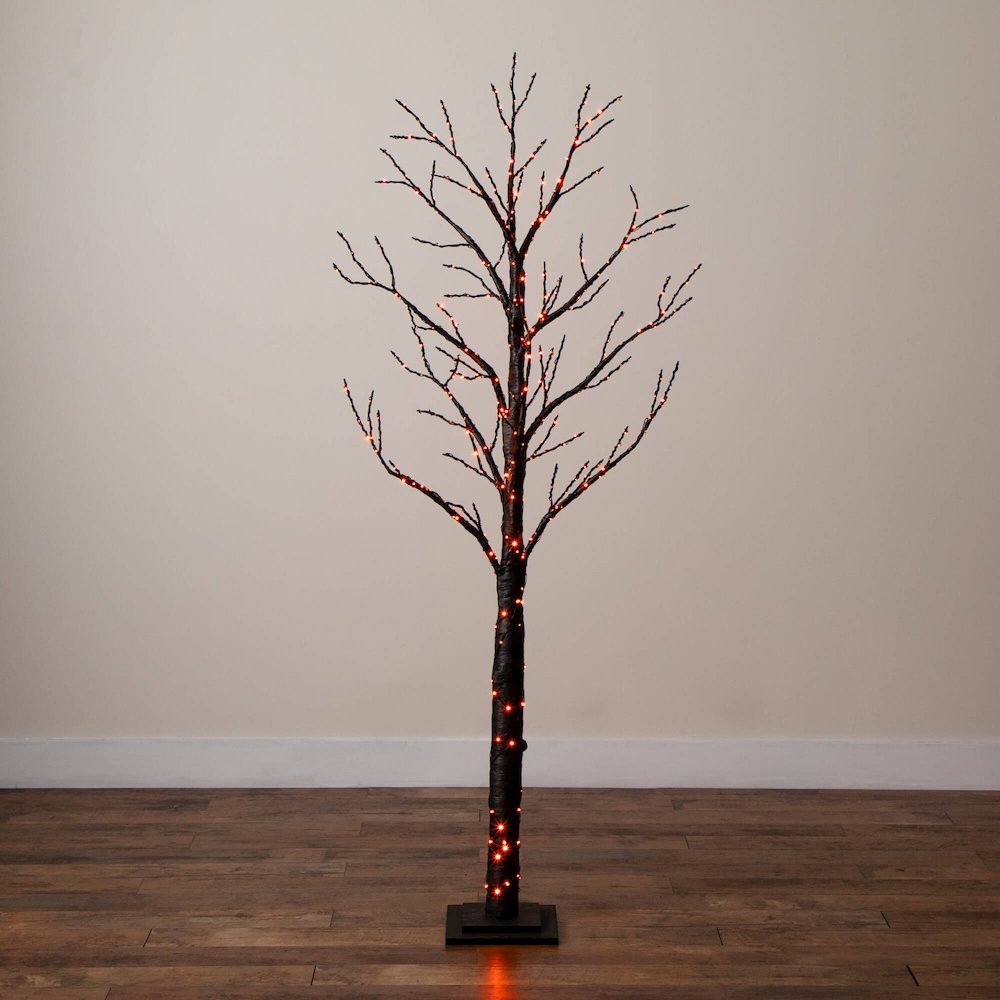 6ft. Pre-Lit Artificial Halloween Twig Tree with 480 Orange & Purple LED Lights. Picture 2