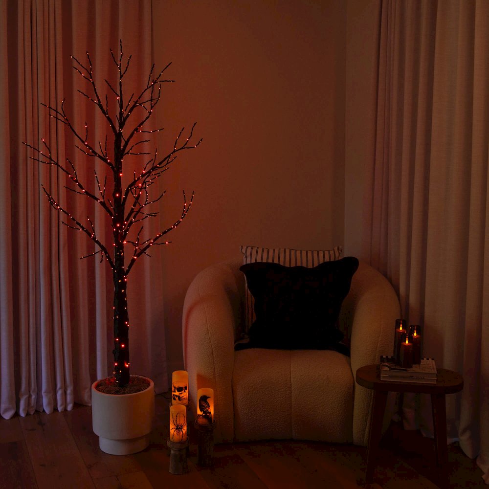 6ft. Pre-Lit Artificial Halloween Twig Tree with 480 Orange & Purple LED Lights. Picture 11