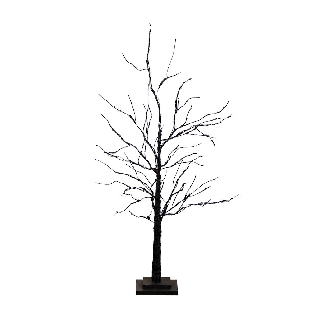 3ft. Pre-Lit Halloween Black Twig Artificial Tree with 80 LED Lights. Picture 1