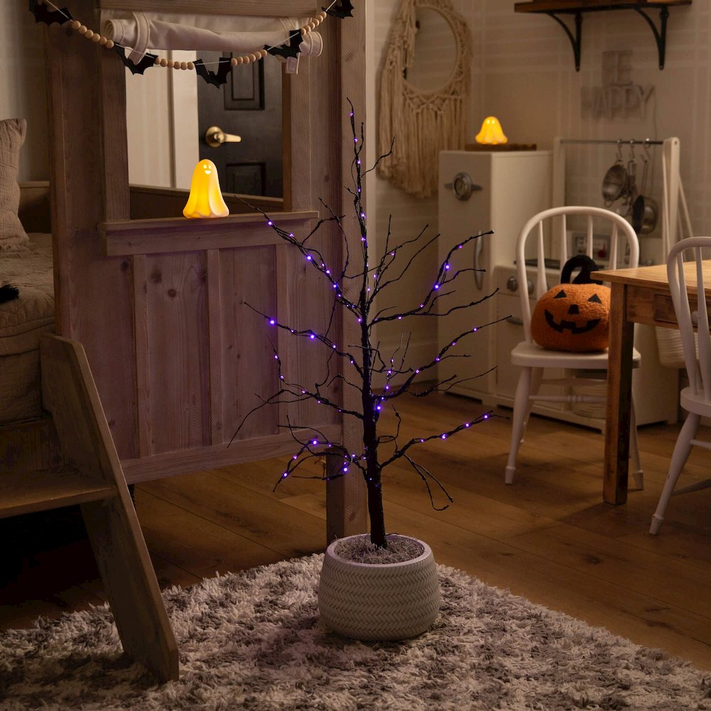 3ft. Pre-Lit Halloween Black Twig Artificial Tree with 80 LED Lights. Picture 7