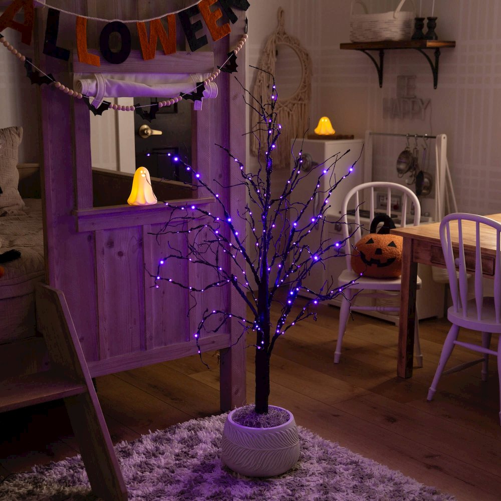 4ft. Pre-Lit Halloween Black Twig Artificial Tree with 180 LED Lights. Picture 11