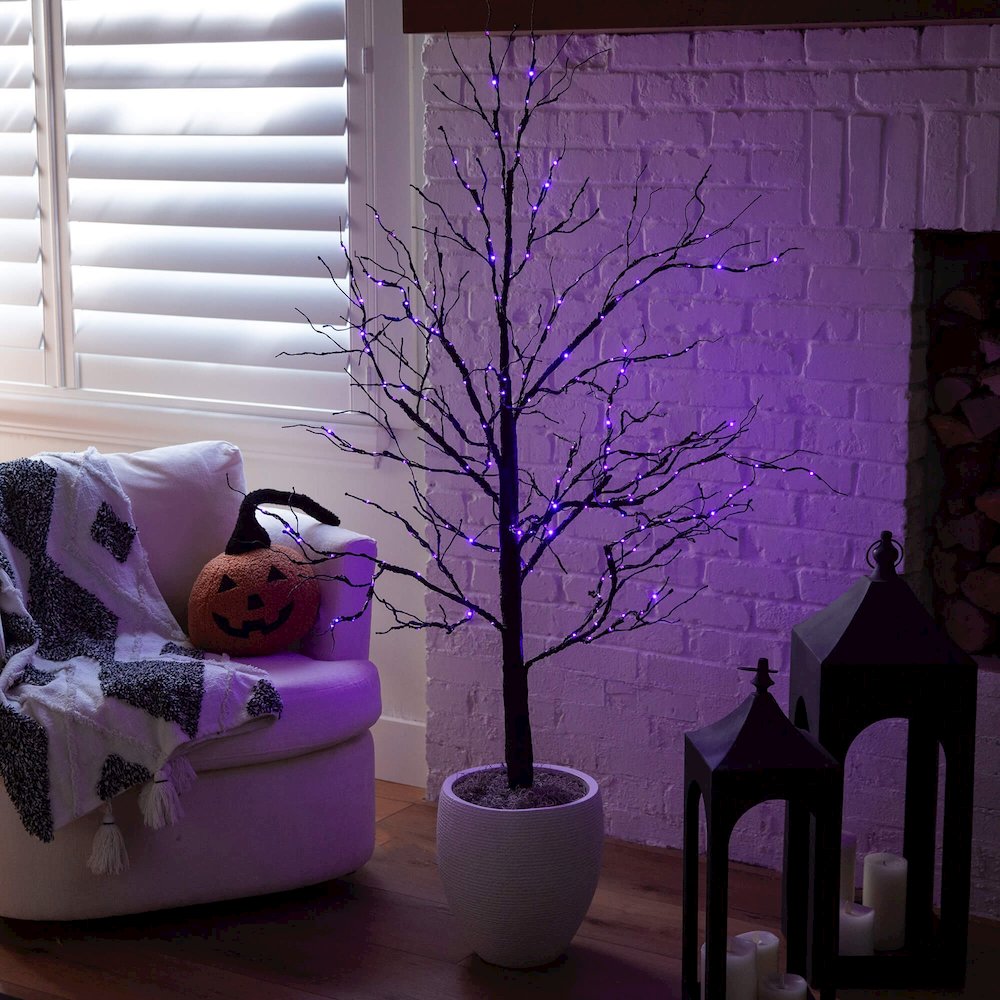 5ft. Pre-Lit Halloween Black Twig Artificial Tree with 240 LED Lights. Picture 5