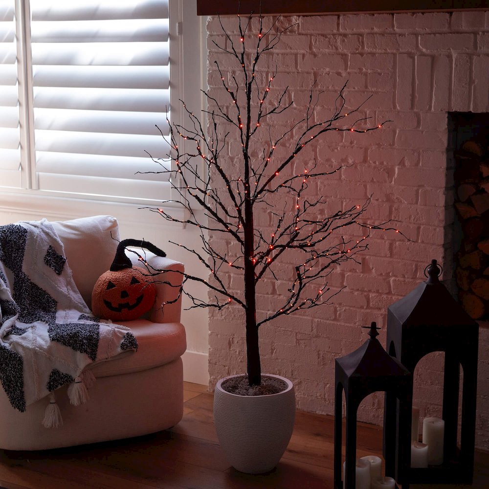 5ft. Pre-Lit Halloween Black Twig Artificial Tree with 240 LED Lights. Picture 8