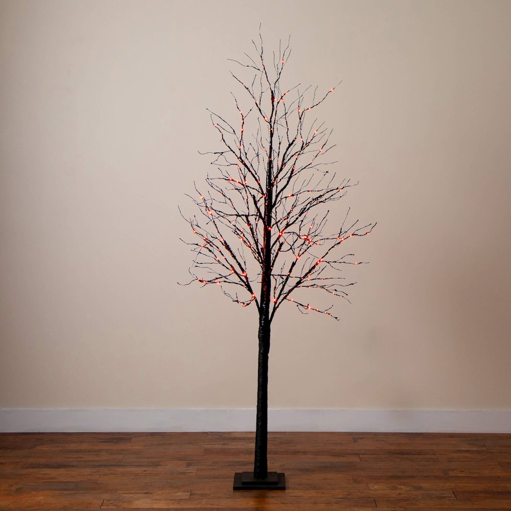 7ft. Pre-Lit Halloween Black Twig Artificial Tree with 390 LED Lights. Picture 4