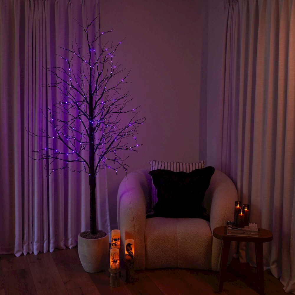 7ft. Pre-Lit Halloween Black Twig Artificial Tree with 390 LED Lights. Picture 8