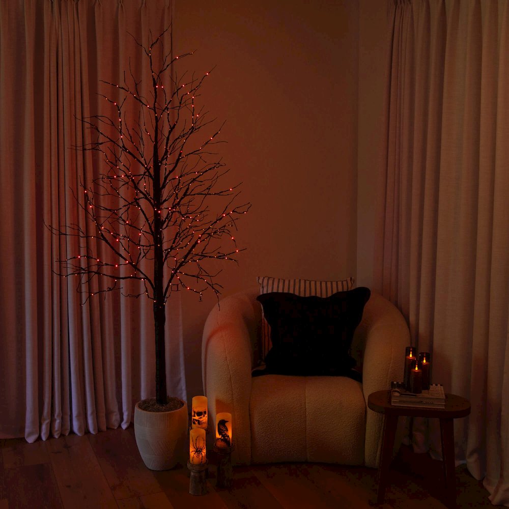 7ft. Pre-Lit Halloween Black Twig Artificial Tree with 390 LED Lights. Picture 9